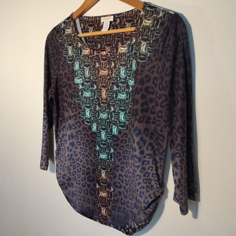 Chico's Leopard Rhinestone Top Size 0 - Picture 8 of 8